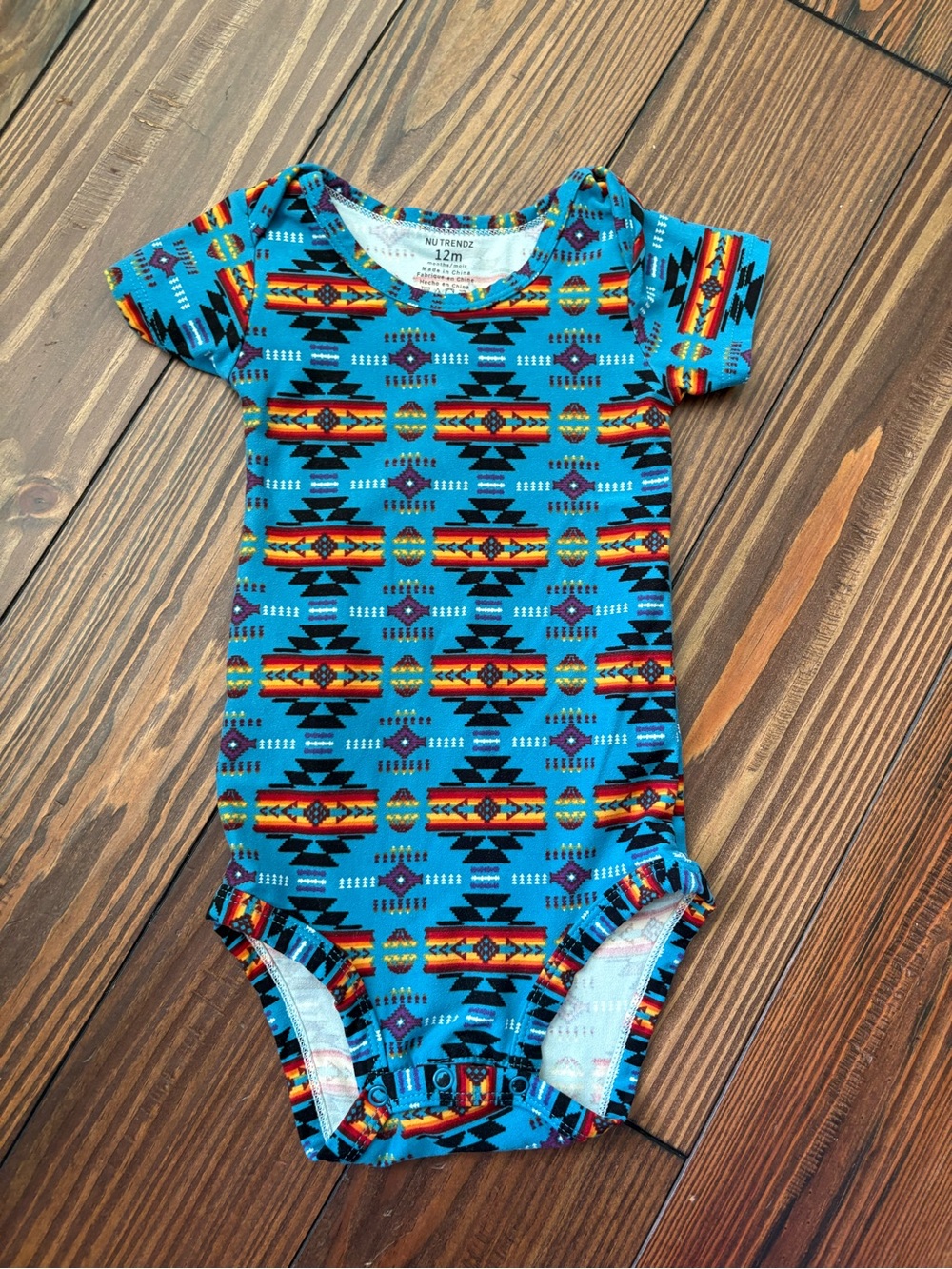 Bright Turquoise Aztec Print Baby Bodysuit